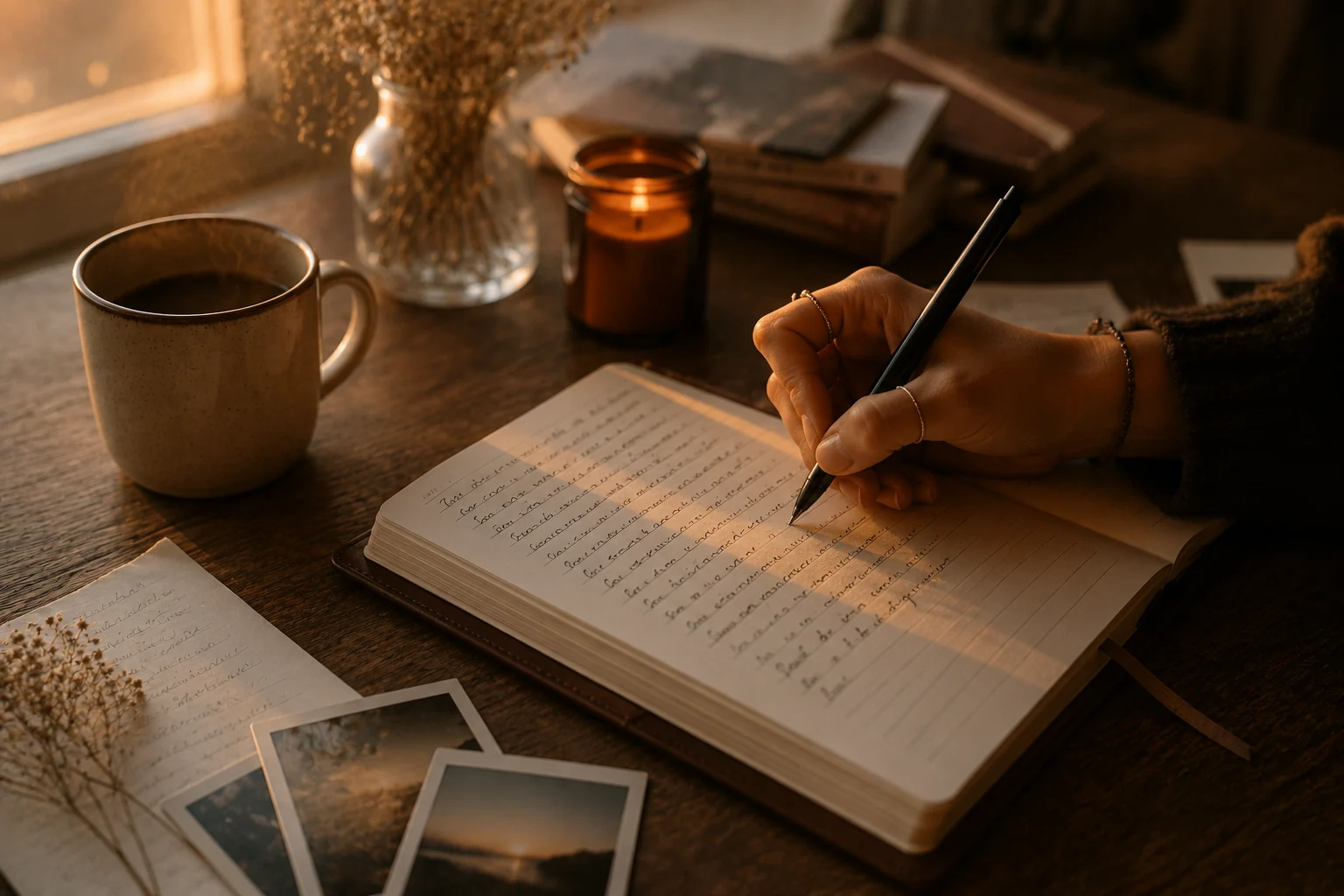 Hand schreibt in ein Notizbuch